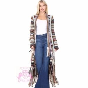 T Party Fashion Multicolor Striped Long Cardigan